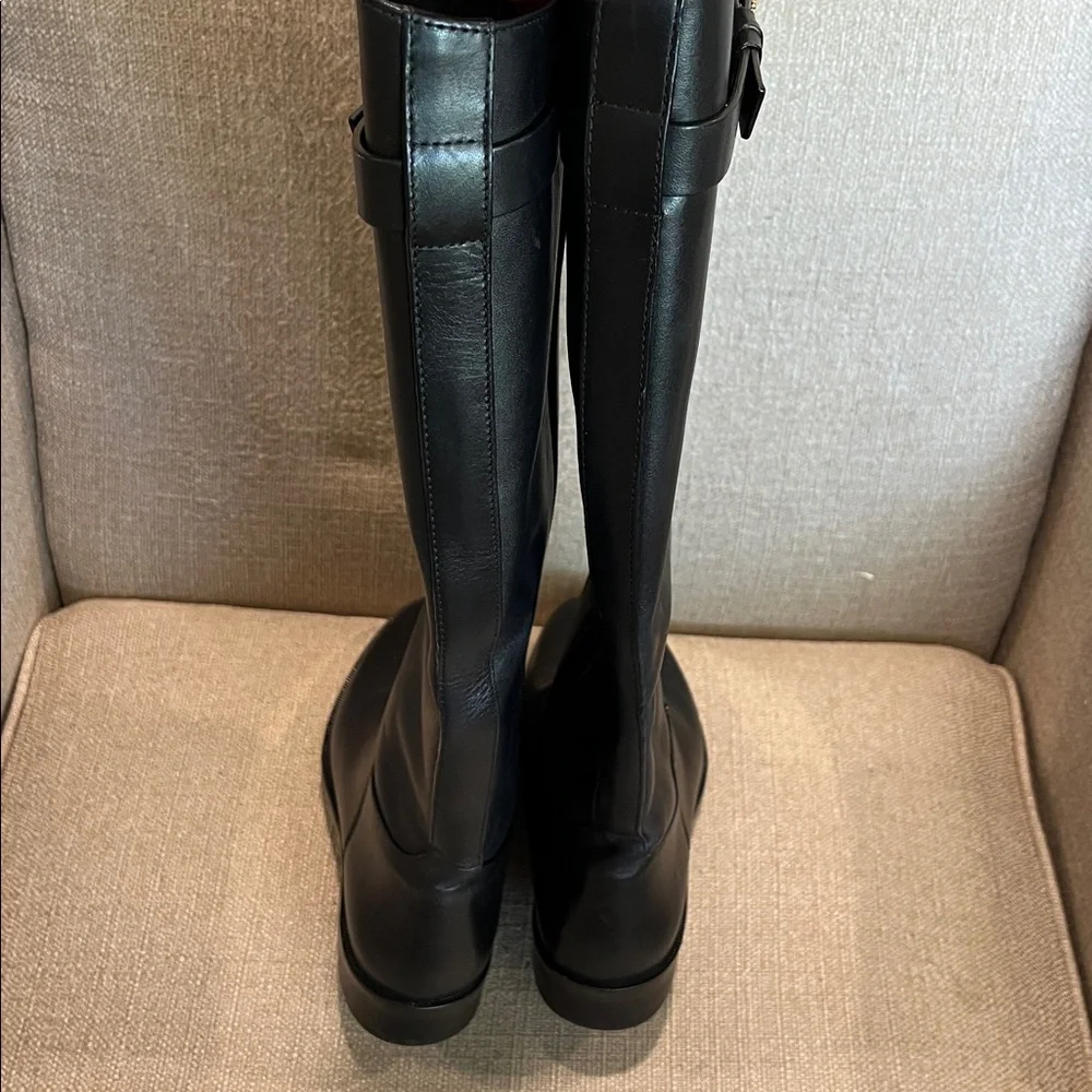 NEW Tory Burch Everly Strap Black Leather Riding Boots Size 6 Wide